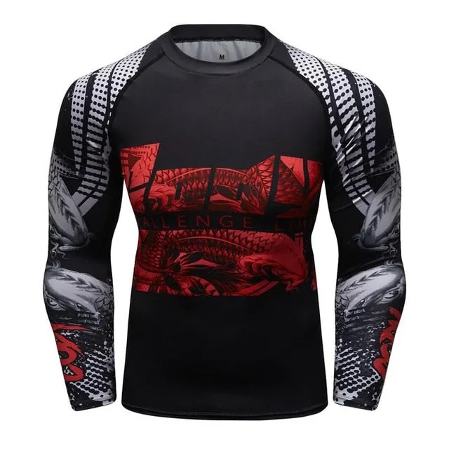 MMA Samurai Mask Print Workout Quick Dry Long Sleeve