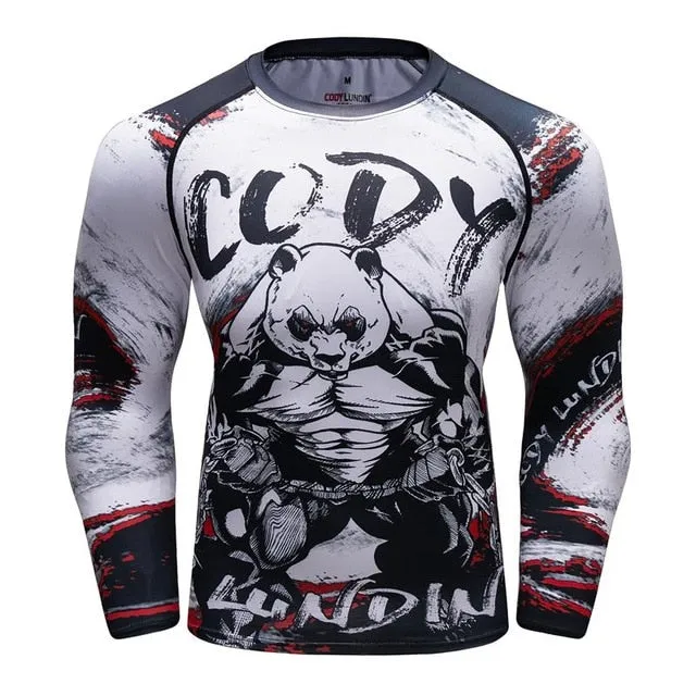 MMA Samurai Mask Print Workout Quick Dry Long Sleeve