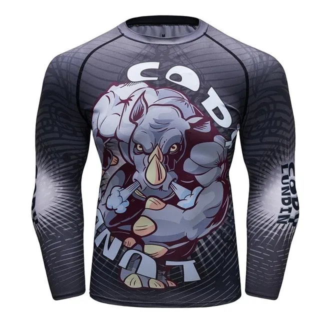 MMA Samurai Mask Print Workout Quick Dry Long Sleeve