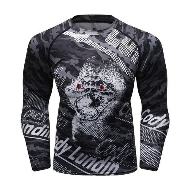 MMA Samurai Mask Print Workout Quick Dry Long Sleeve