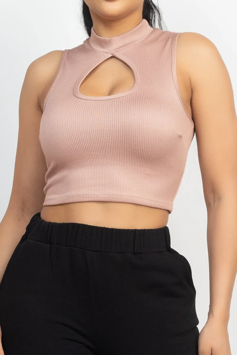 Mock Keyhole-front Crop Top - 4 colors - Ships from The US