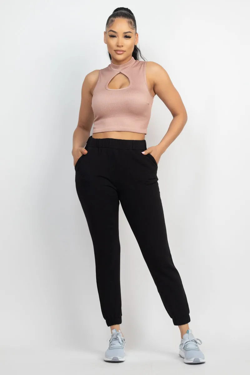 Mock Keyhole-front Crop Top - 4 colors - Ships from The US