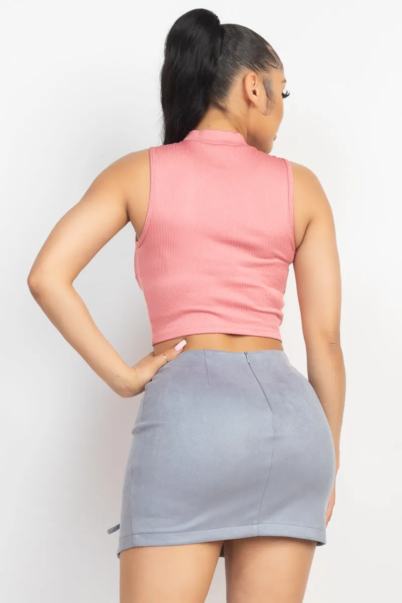 Mock Keyhole-front Crop Top - 4 colors - Ships from The US