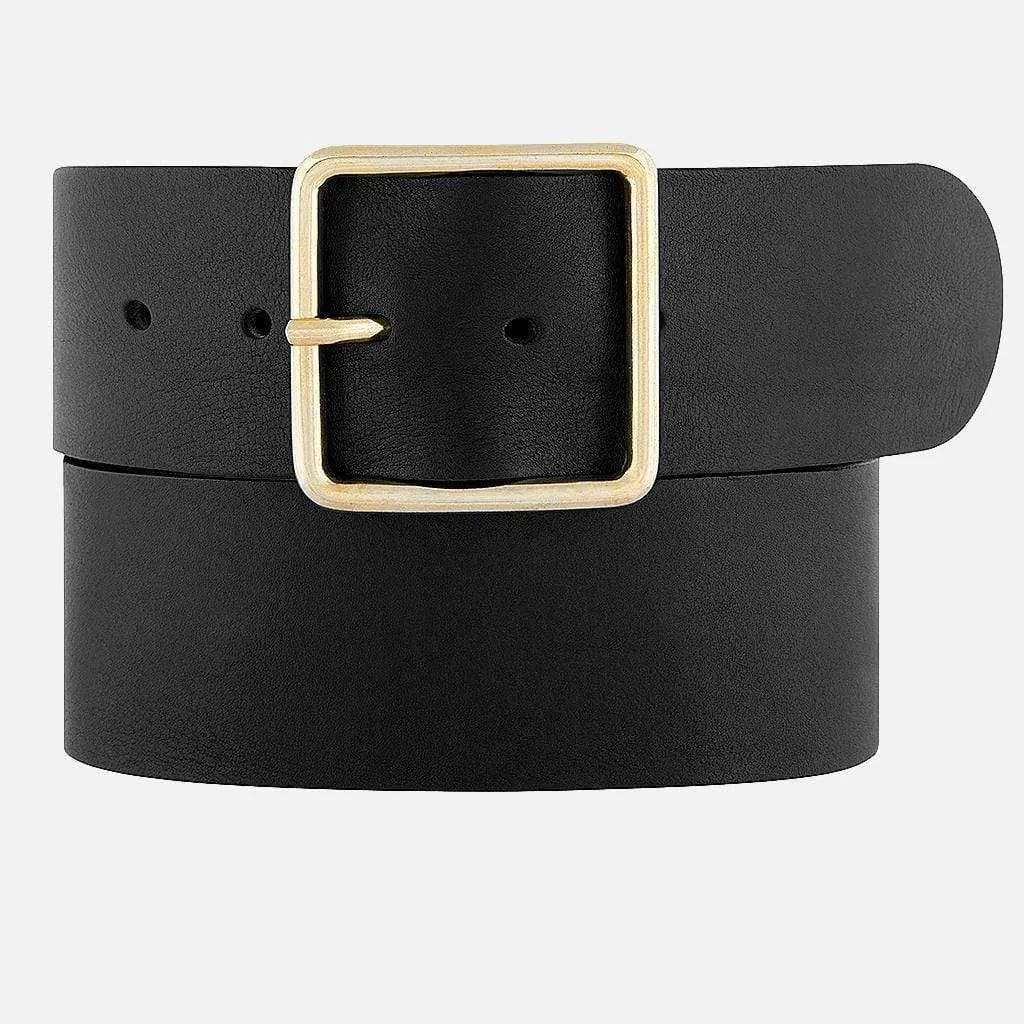 Naomi  Wide Leather Waist Belt with Gold Buckle