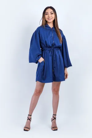 Navy Zip Front Utility Shirt Dress