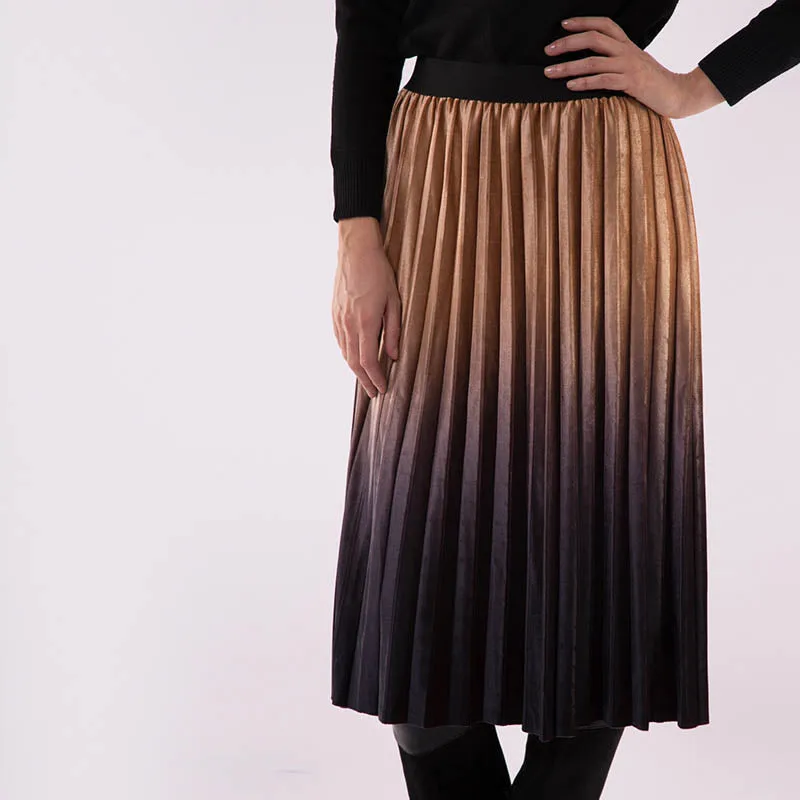 Ombre Velvet Pleated Skirt