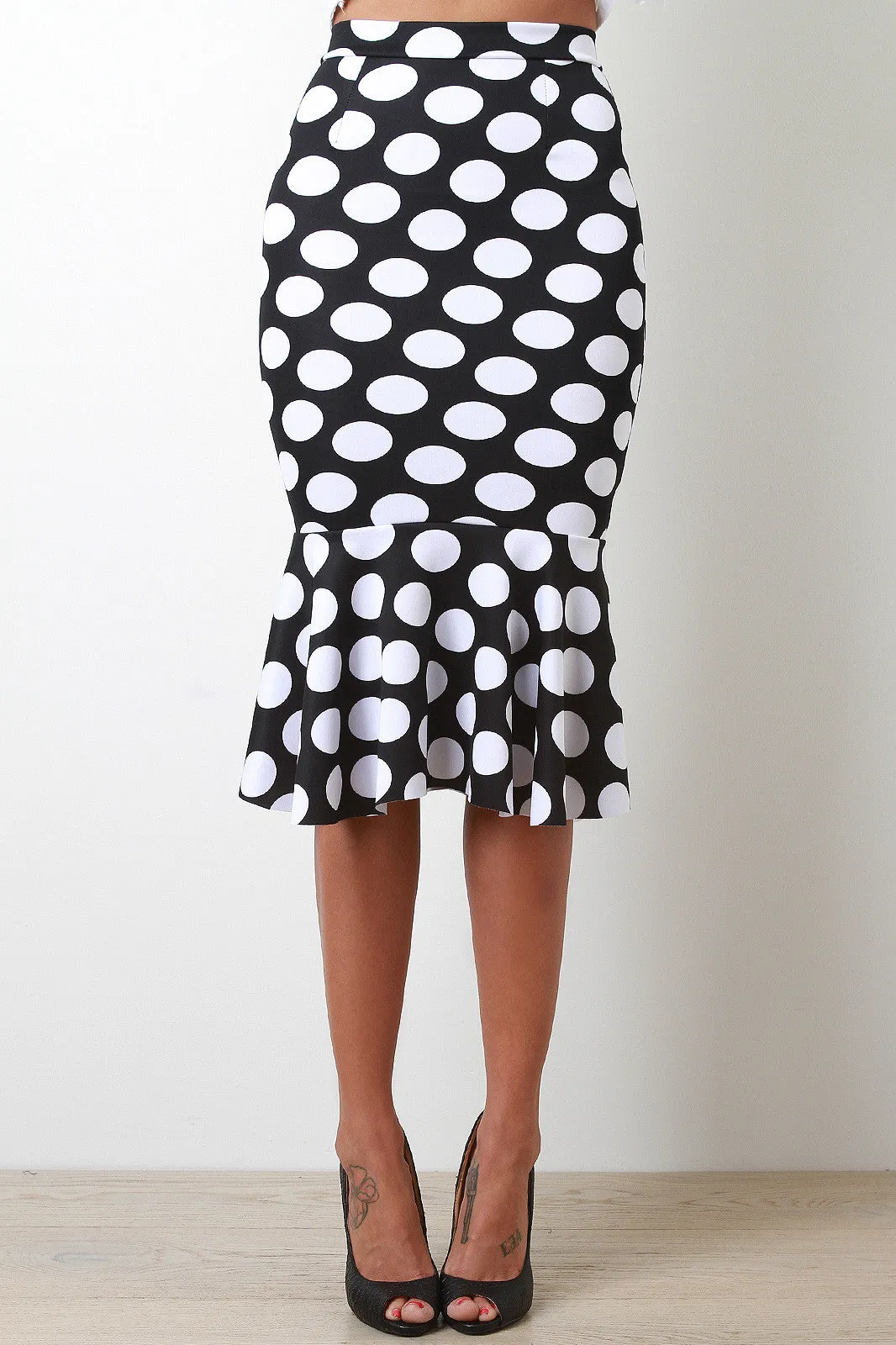 Polka Dot Mermaid Midi Skirt