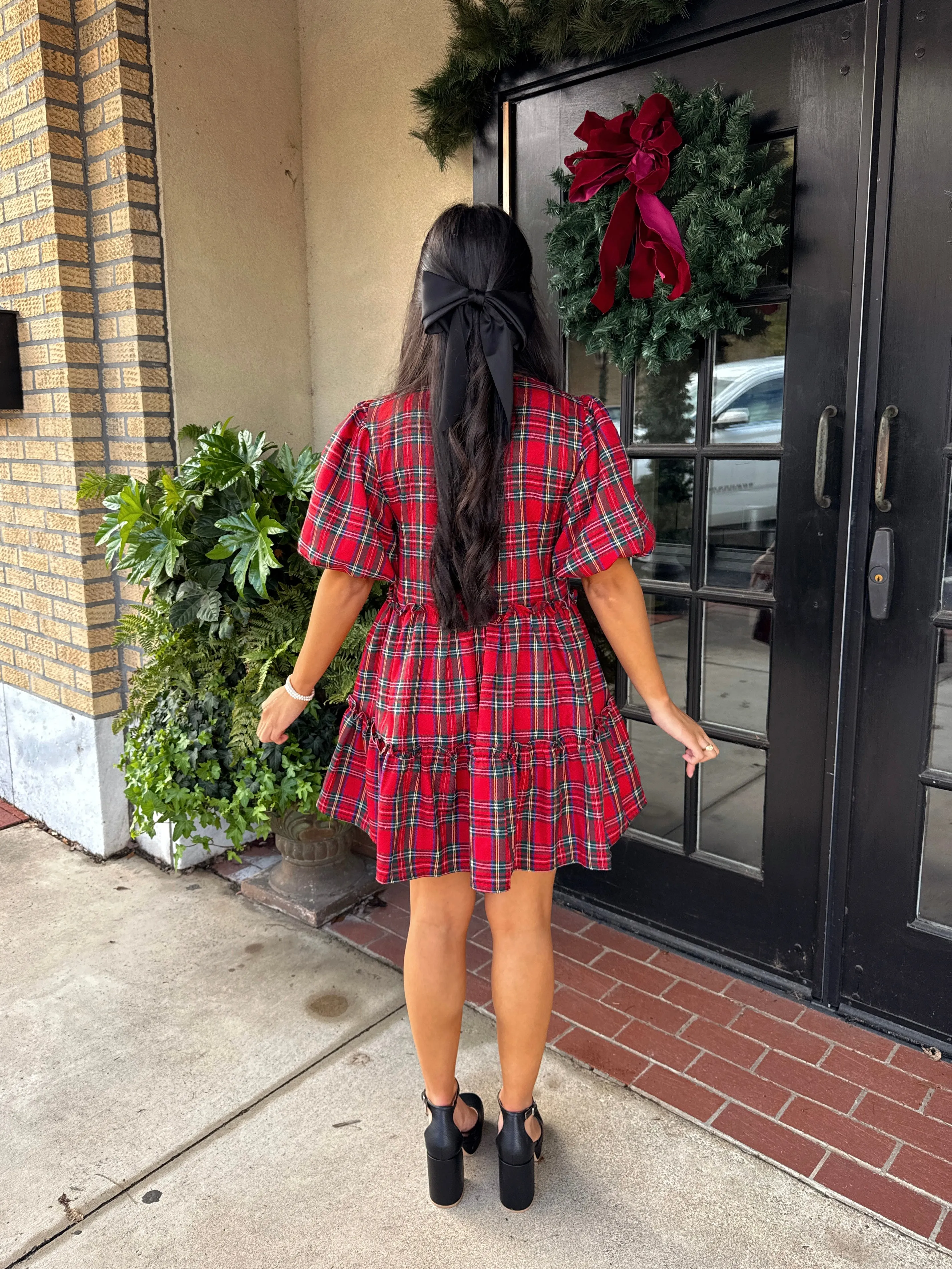 Red Christmas Plaid Bow Dress