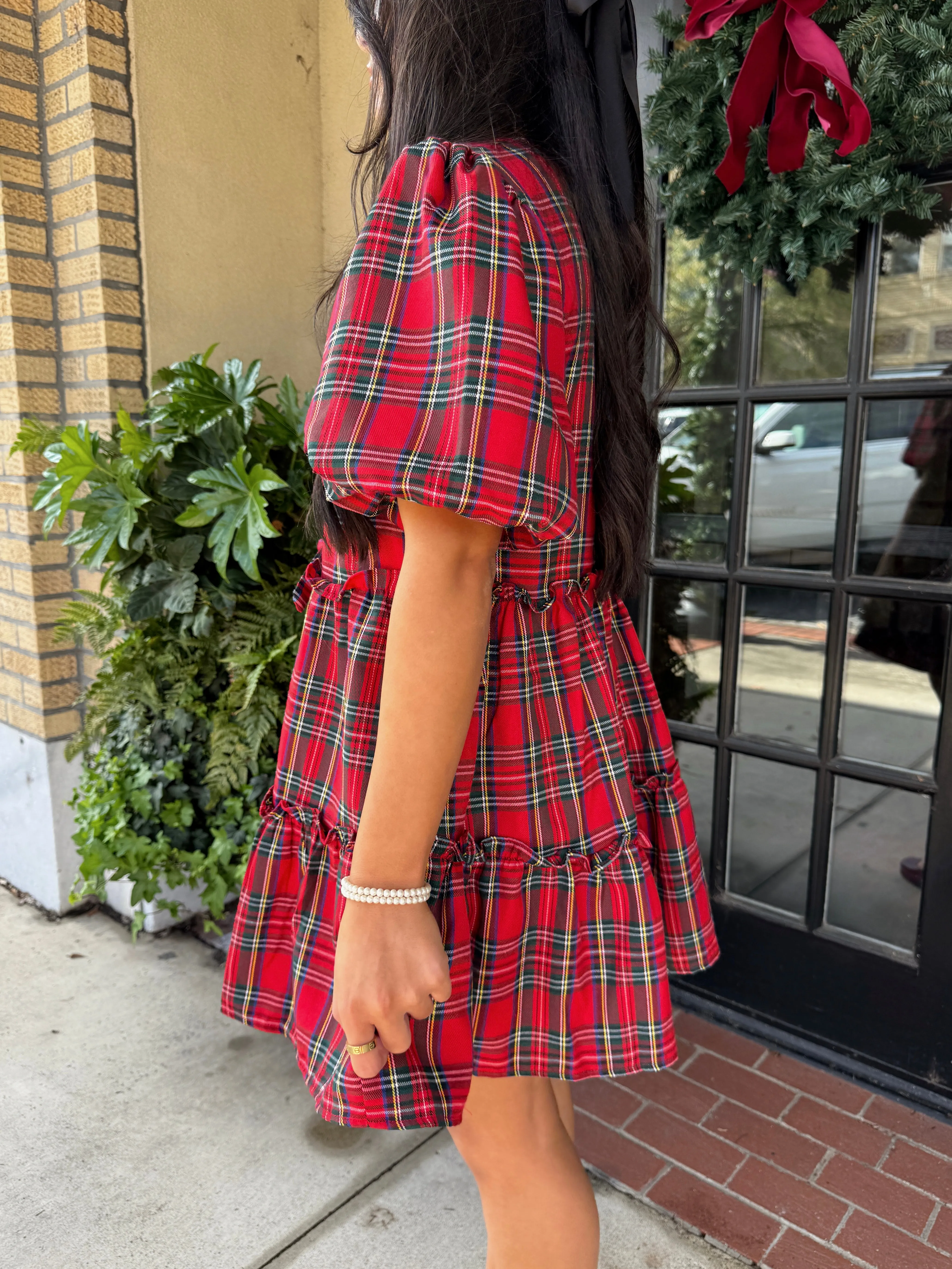 Red Christmas Plaid Bow Dress