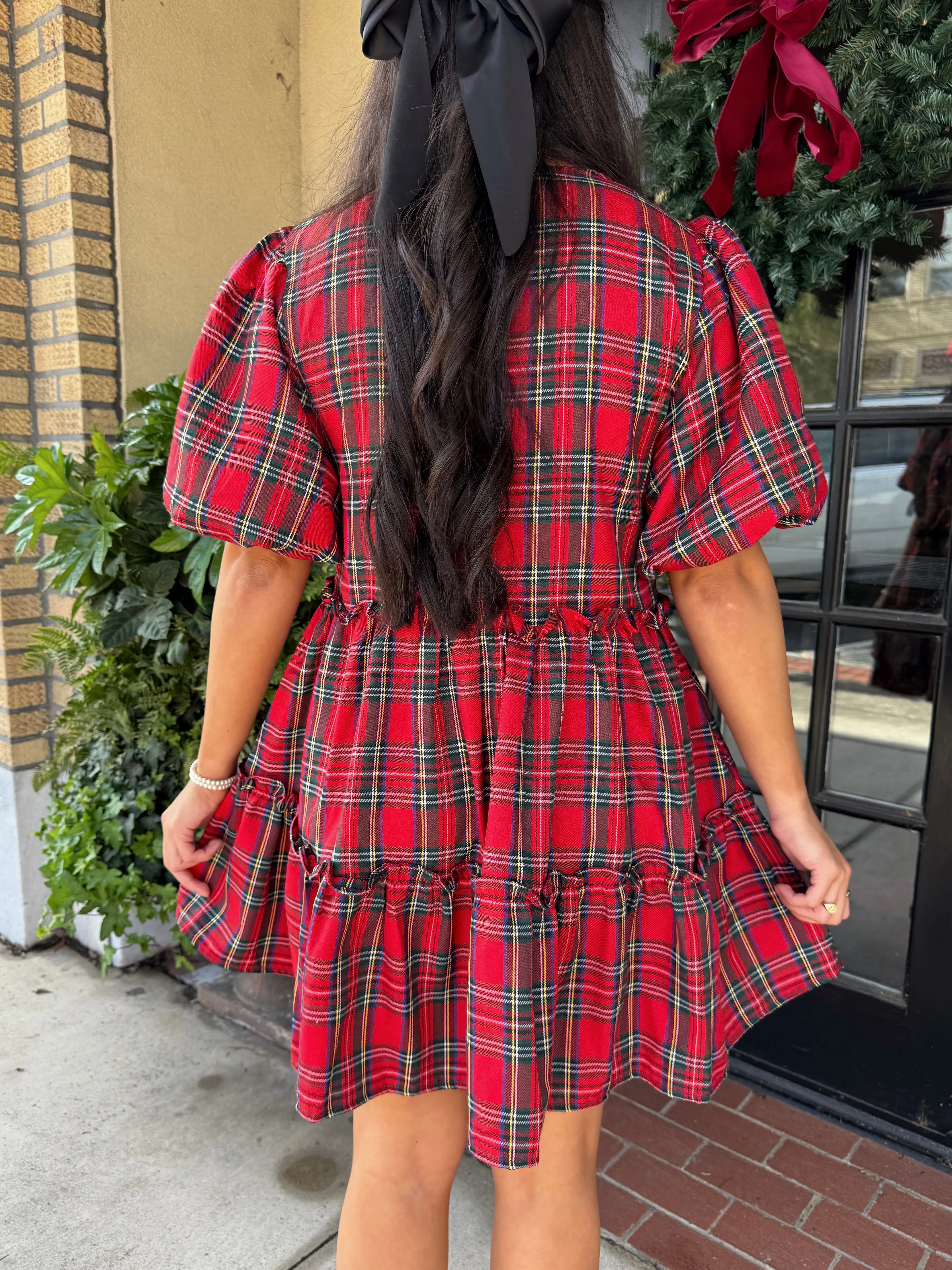 Red Christmas Plaid Bow Dress