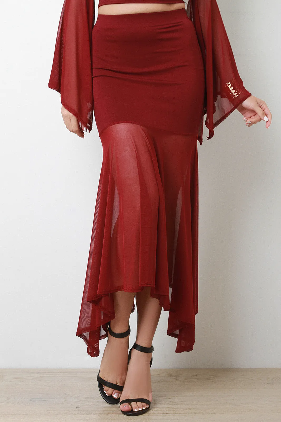 Semi Sheer Maxi Fit And Flare Skirt