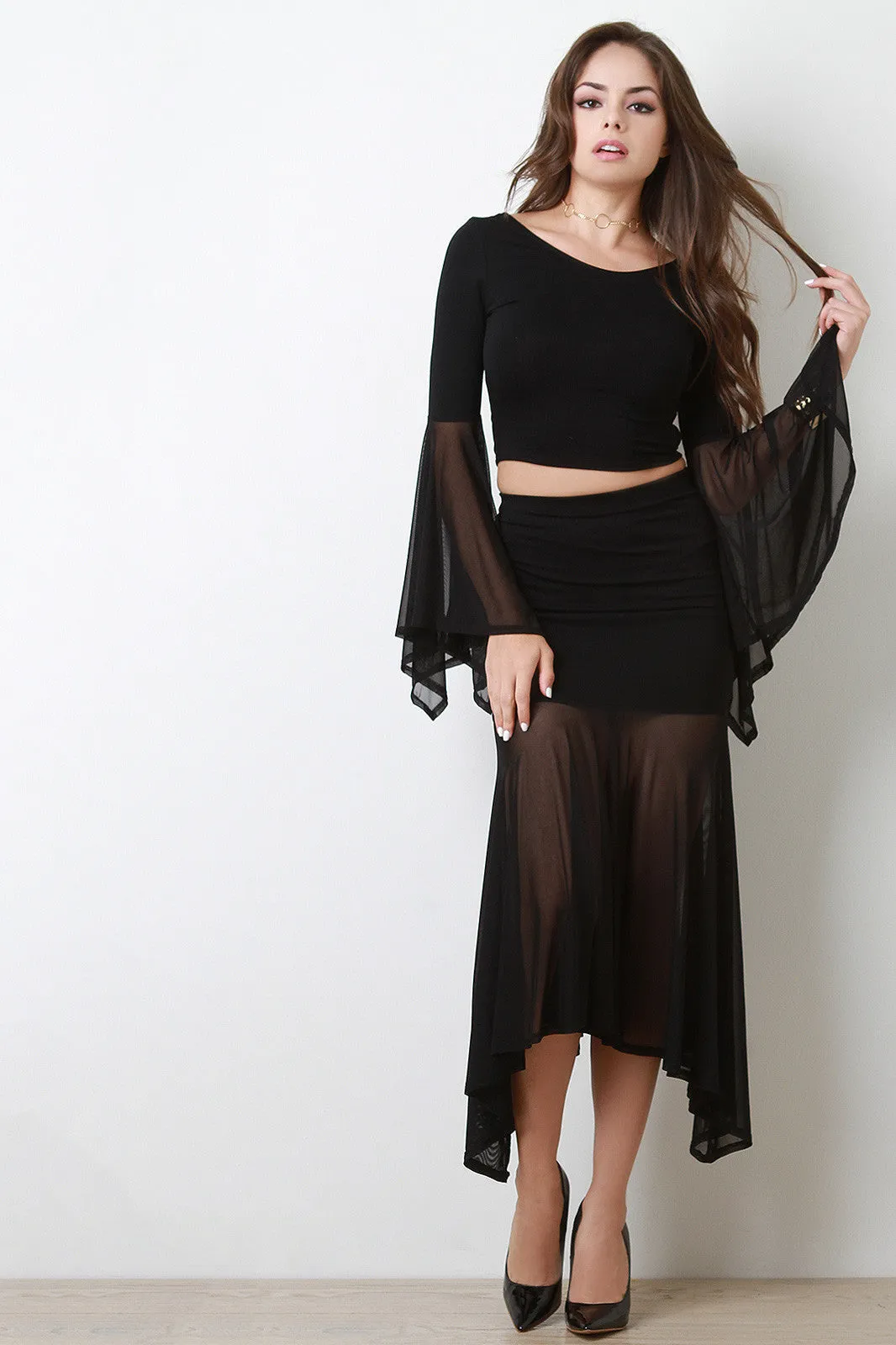 Semi Sheer Maxi Fit And Flare Skirt