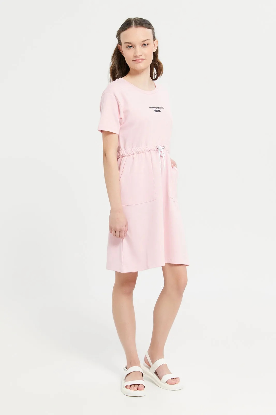 Senior Girls Pink Sporty Knitted Dress