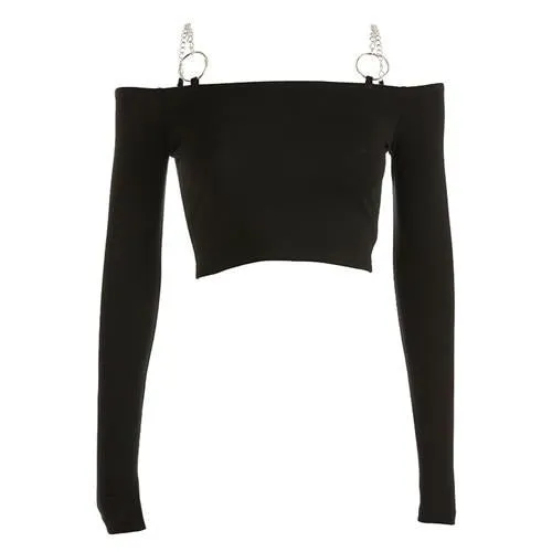 Sexy Slash Neck Off The Shoulder Long Sleeve Crop Top