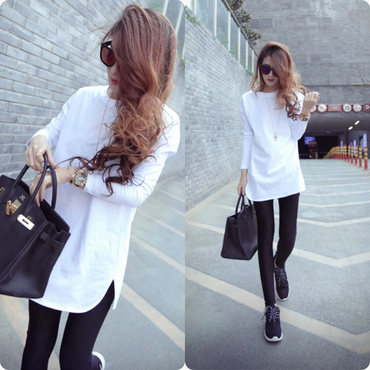 Spring Sexy Elastic Korean Style Skinny Loose Long Sleeve Tops #1981