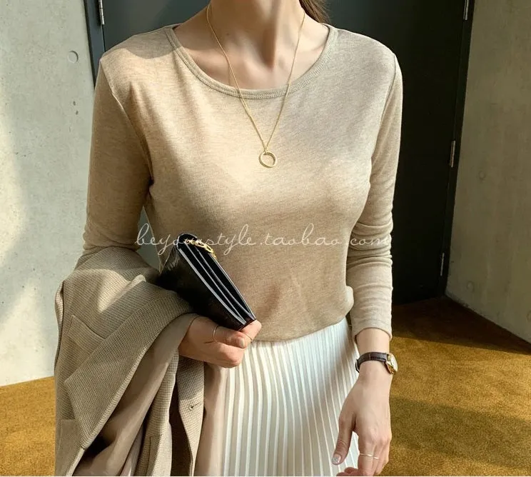 Spring Sexy Elastic Korean Style Skinny Slim Fit Long Sleeve Tops #2216