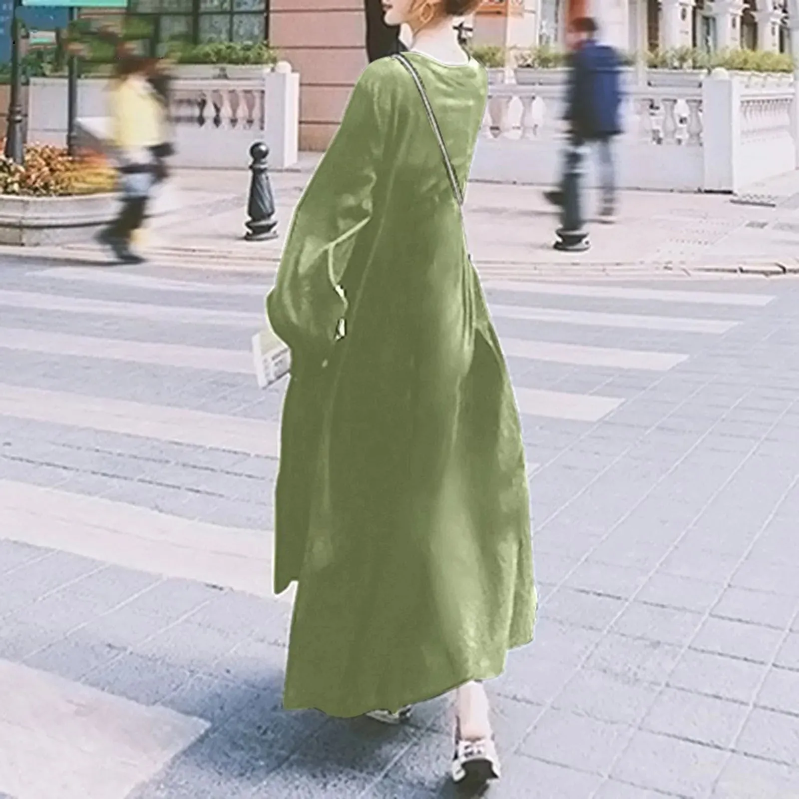 Swing Spring and Autumn V-Neck Ruffle Edge Loose Elegant Casual Long Dress