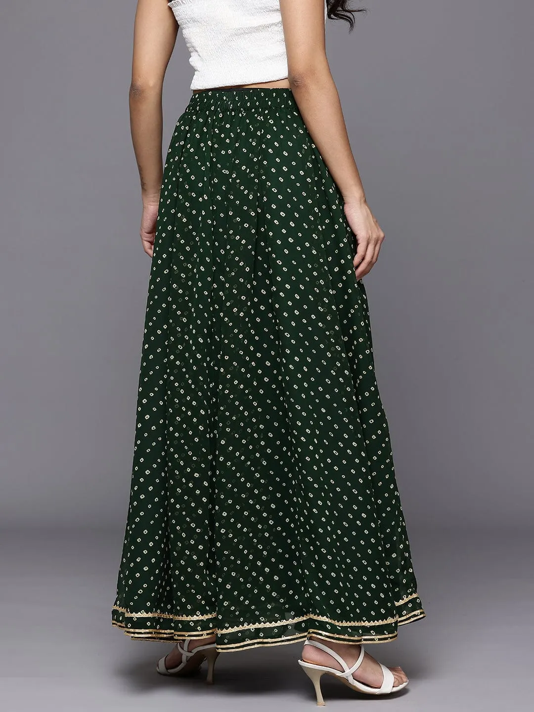 Varanga Women Green Bandhani Printed Gota Embellished Skirt