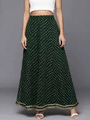 Varanga Women Green Bandhani Printed Gota Embellished Skirt