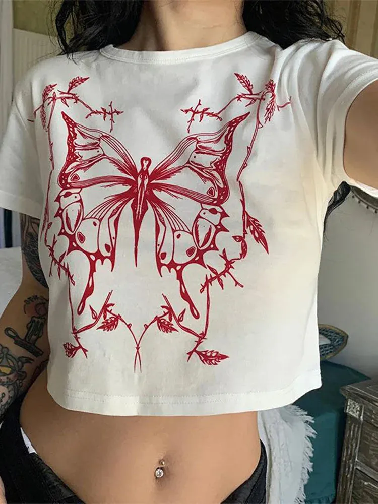 Vintage Butterfly Print Crop Top