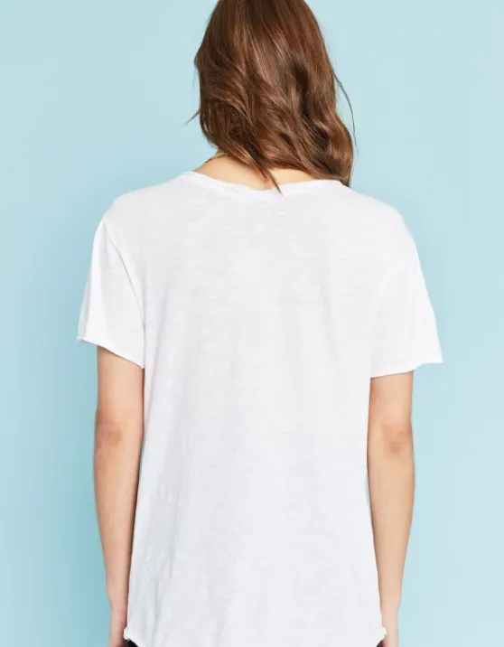 White Short Sleeve Double V-Neck Tee