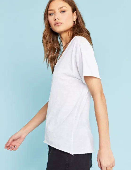 White Short Sleeve Double V-Neck Tee