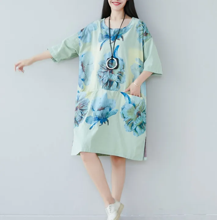 Women Dresses Long Sleeve Casual Summer Cotton Linen Women Dresses CNHK07264