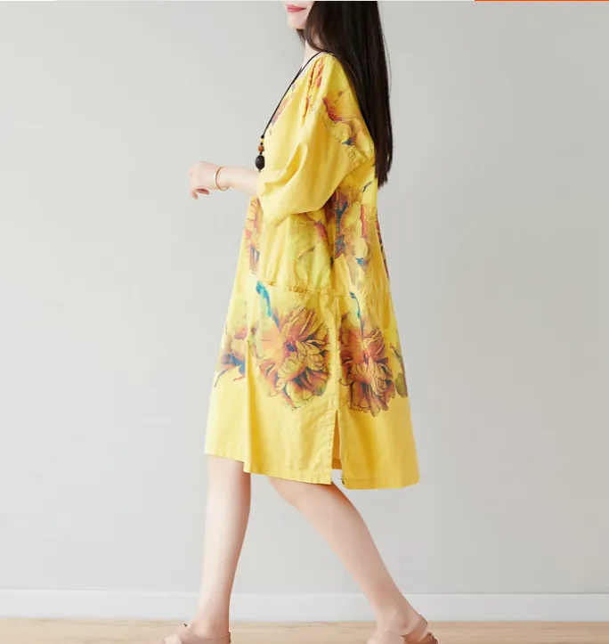 Women Dresses Long Sleeve Casual Summer Cotton Linen Women Dresses CNHK07264