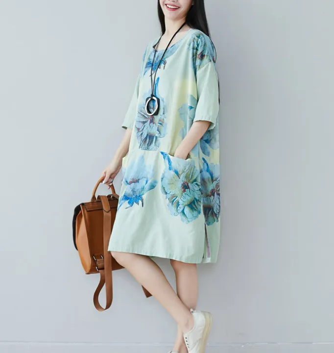 Women Dresses Long Sleeve Casual Summer Cotton Linen Women Dresses CNHK07264