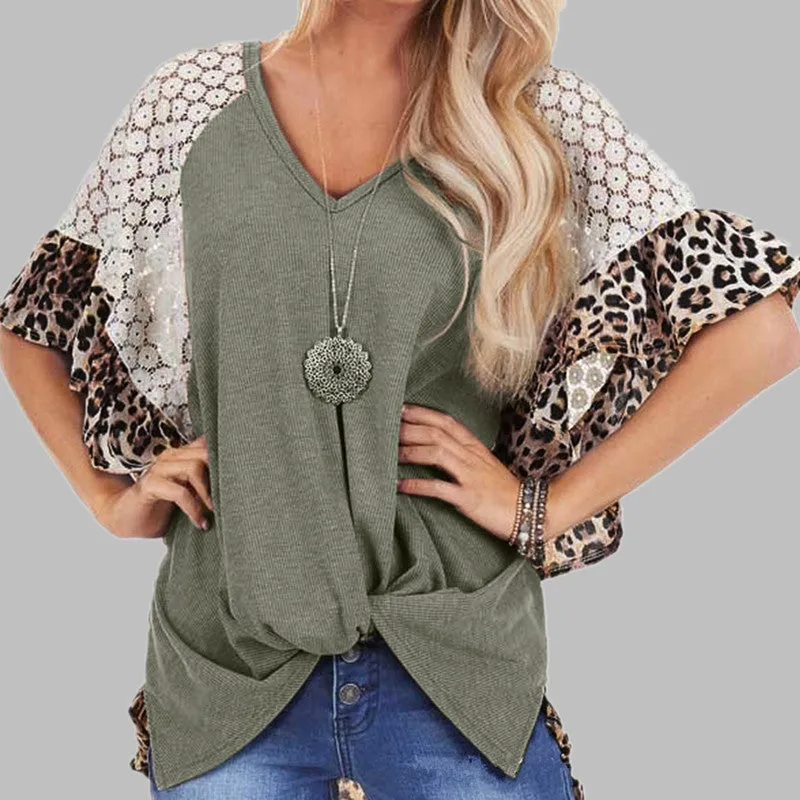 Women Loose V-neck Tops Tee Batwing Sleeve