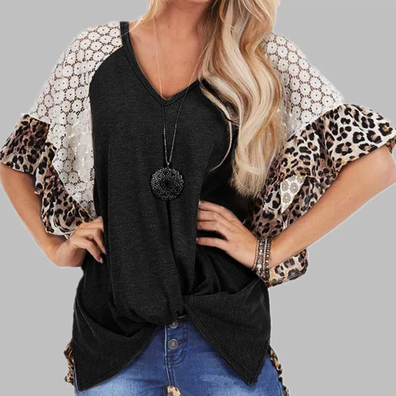 Women Loose V-neck Tops Tee Batwing Sleeve