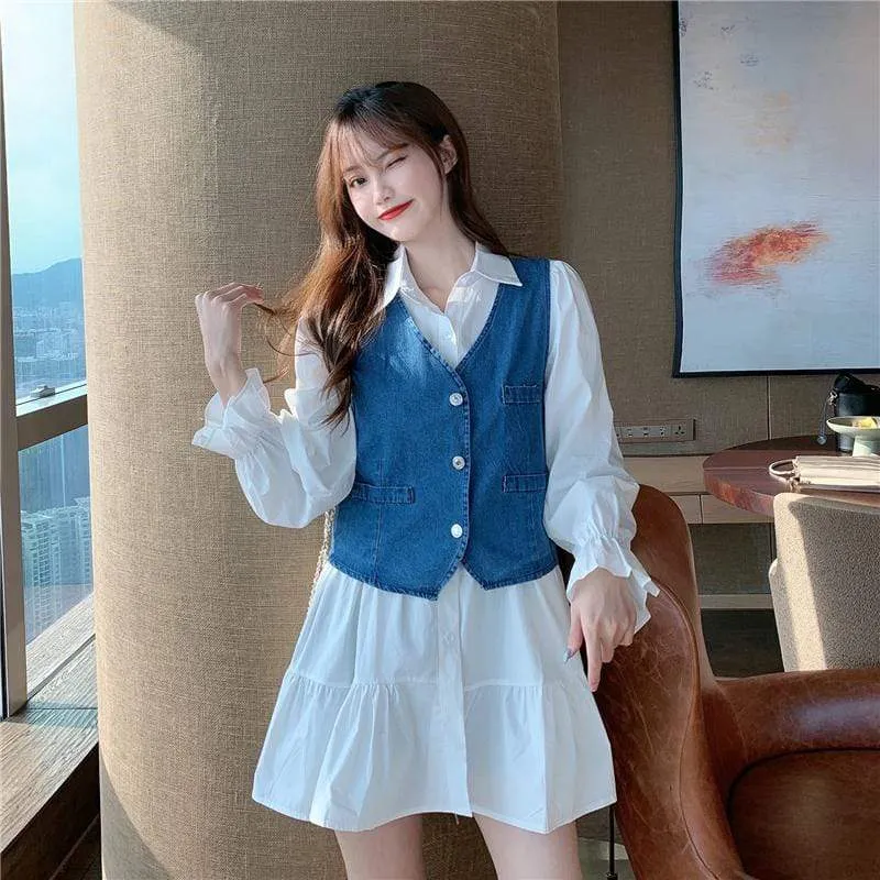 Women's Casual Toned Horn Sleeved Shirt Dresses