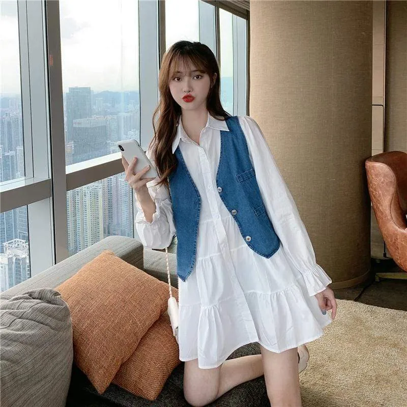 Women's Casual Toned Horn Sleeved Shirt Dresses