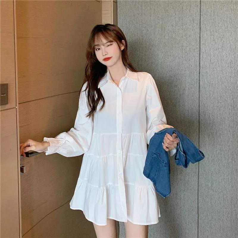 Women's Casual Toned Horn Sleeved Shirt Dresses