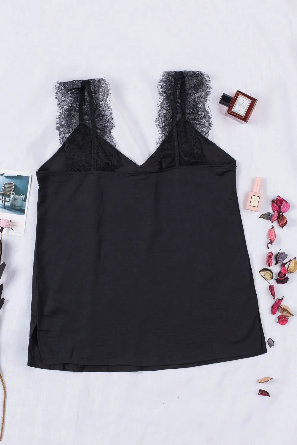 Women's V Neck Sleeveless Lace Trim Camisole Sleeveless Tank Top